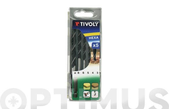 50245970  Brocas Estuche Plastico TIVOLY Madera 3 a 8 - 5 Pzas.