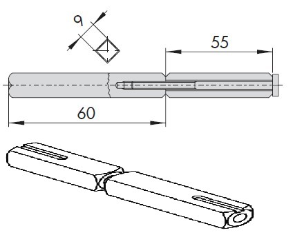 50551080  Cuadradillo Manubrio Seccionado 9 a 9 mm.